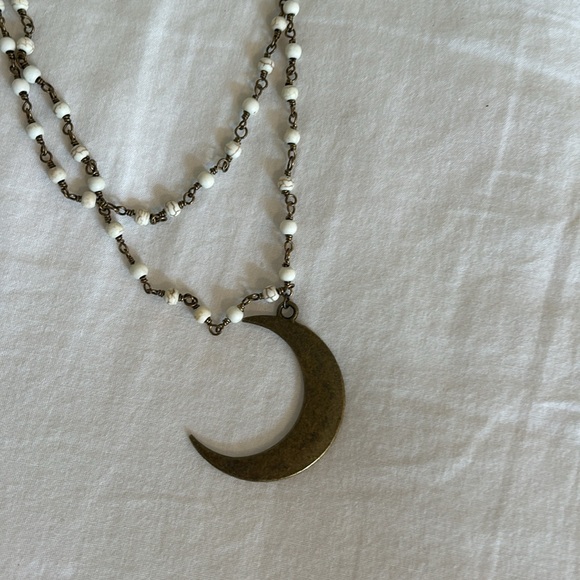 🌙 Double Layered Beaded Crescent Moon Necklace 🌙 - Picture 2 of 3
